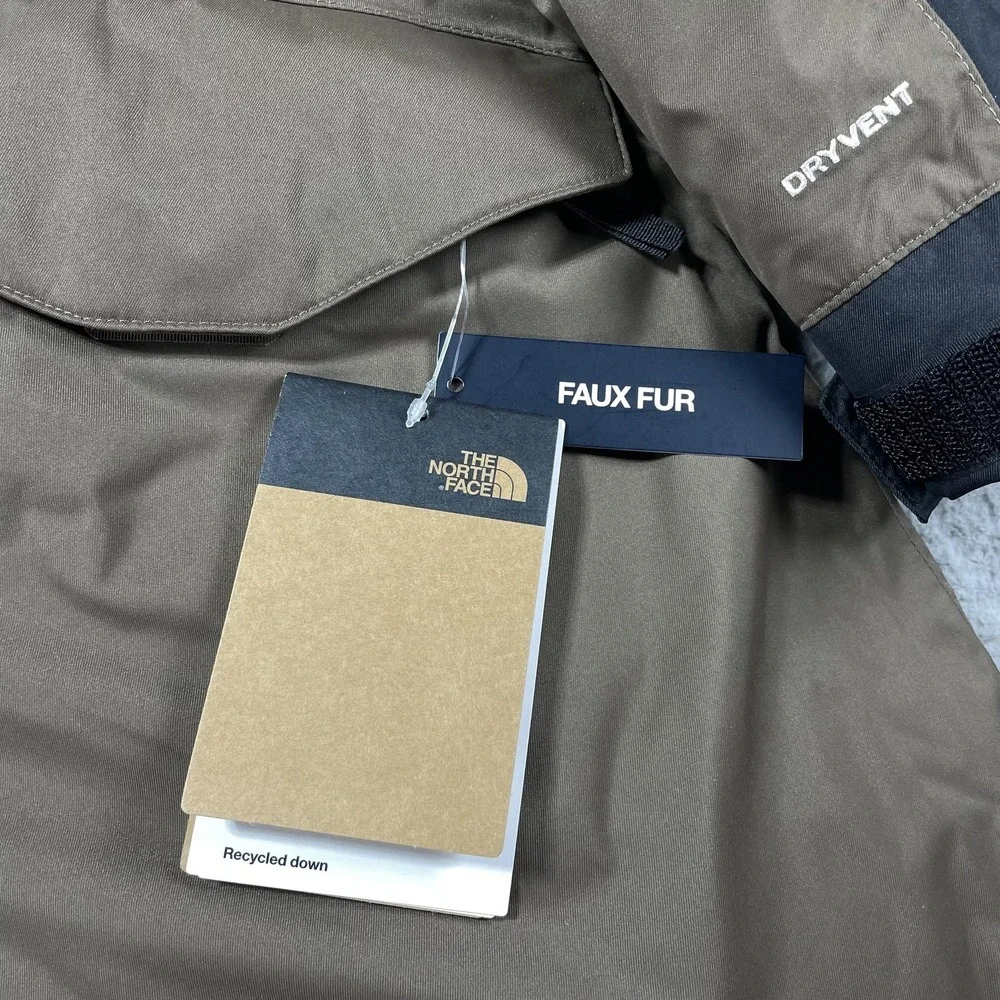 The North Face Bedford Down Parka Coat Mens Medium Brown DryVent Hooded Faux Fur
